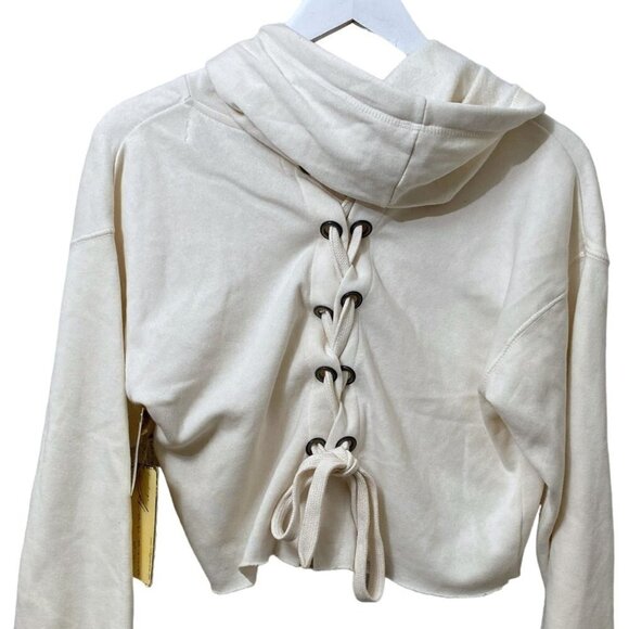 Vintage Havana Hoodie Lace up Back Crop Sweatshirt Cream Long Branch NJ - Picture 2 of 10